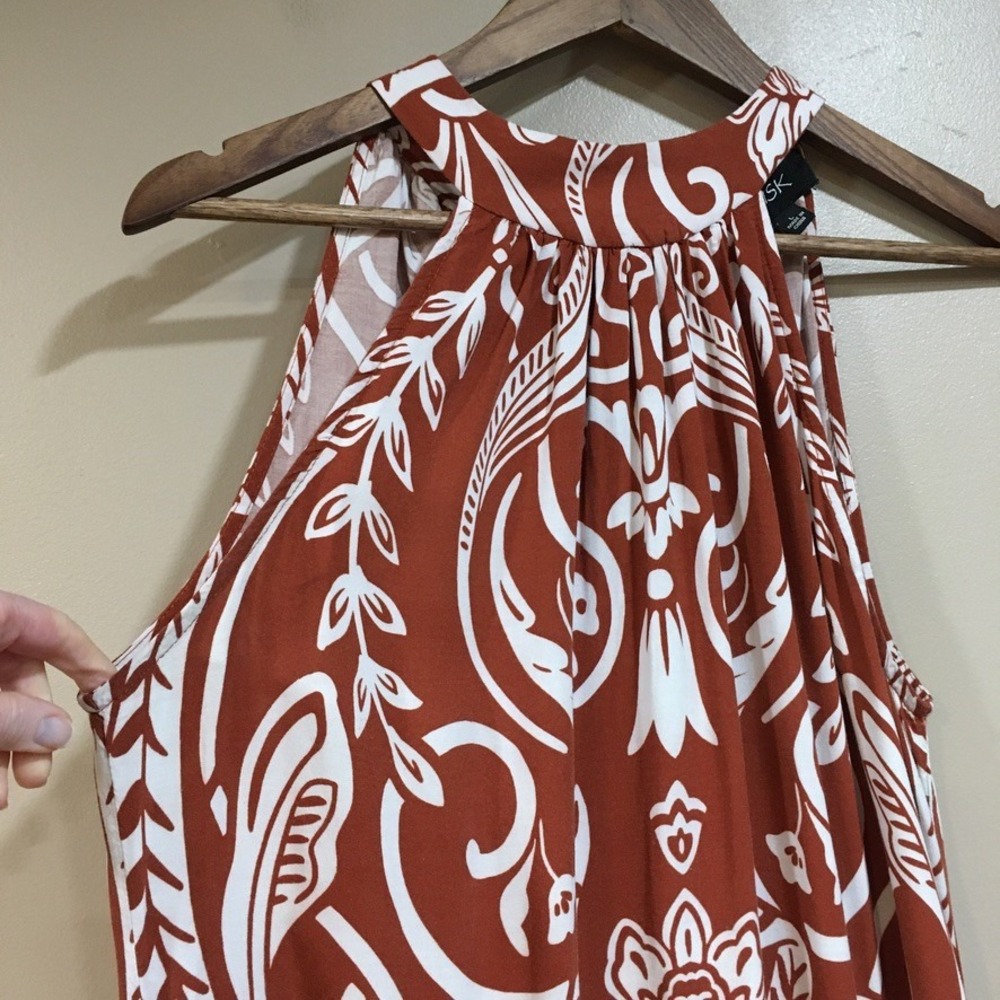 MSK Floral Halter Maxi Dress Womens L Rust Brown Paisley Boho Long Wedding Guest - Picture 2 of 12